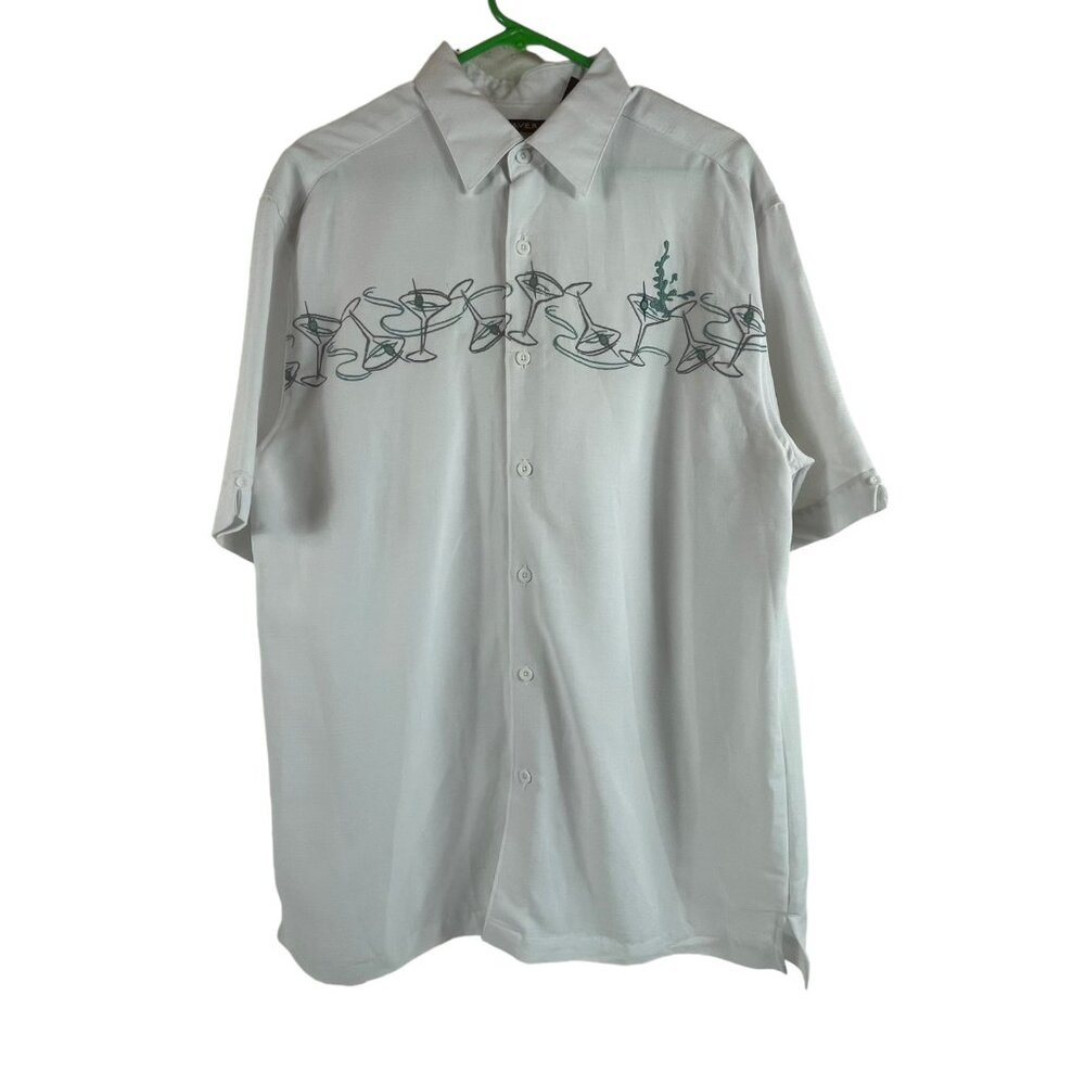 Cubavera Martini Glass Aloha Camp Shirt Sz Large‎ Mens White Casual Hawaiian